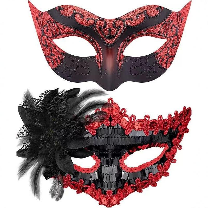 Venetian Painted Phantom Mask Halloween Carnival Party Jazz Half Face Mask Curved Horn Gold Glitter Decor Unisex
