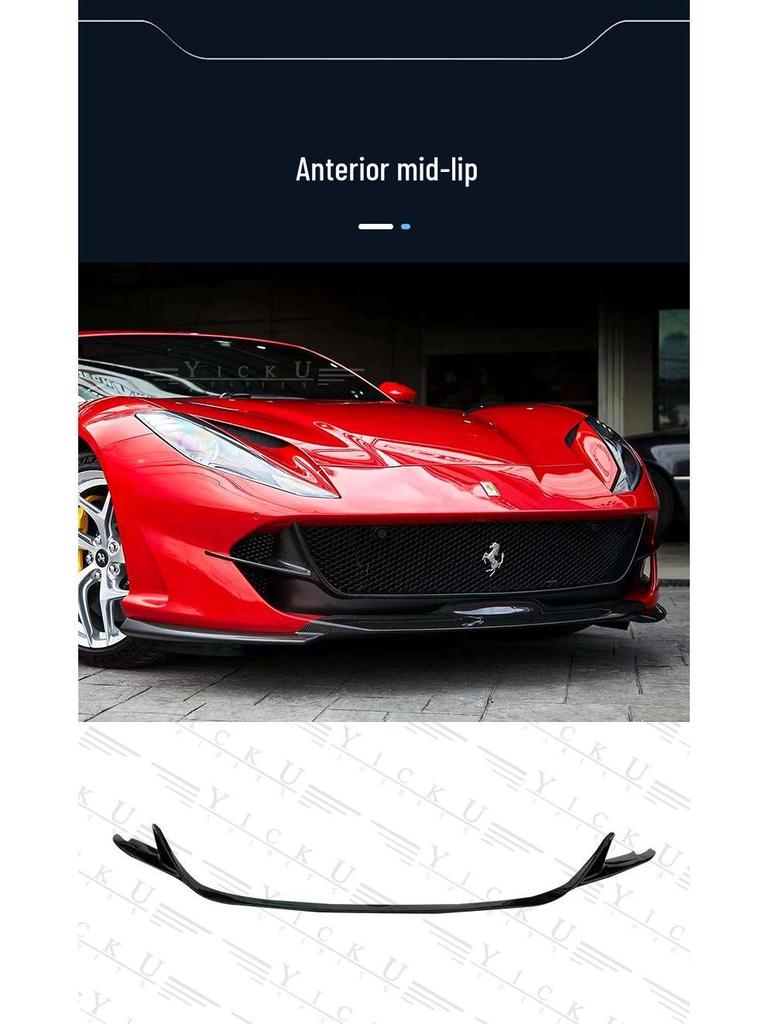 Fits Ferrari 812 N Models: Real Carbon Fiber Front Lip, Side Skirts, Center Lip, Rear Bumper Corners, Tail Wing Trim, Mirror Housings.