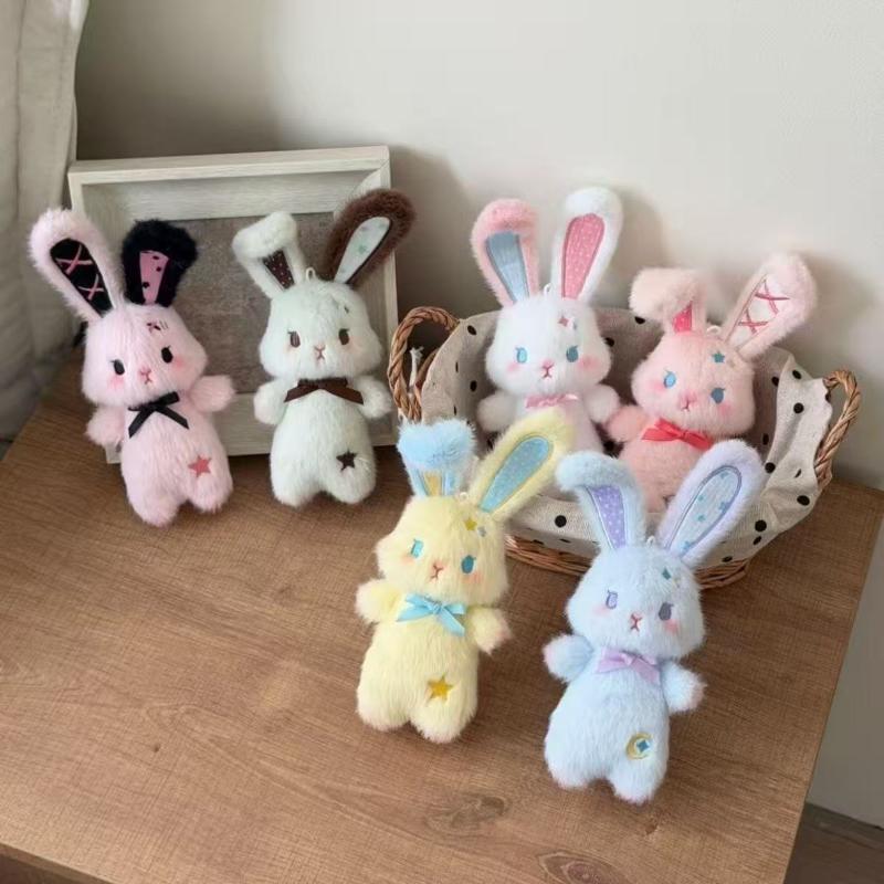Cute Soft Fluffy Plush Rabbit Keychain With Lovely Bow Decor For Backpack Charms Girls Birthday Gifts