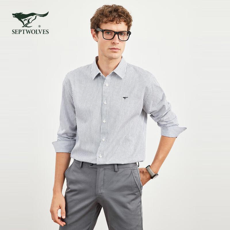

Sevenwolves Men s Anti-Wrinkle Striped Long-Sleeve Casual Shirt 175