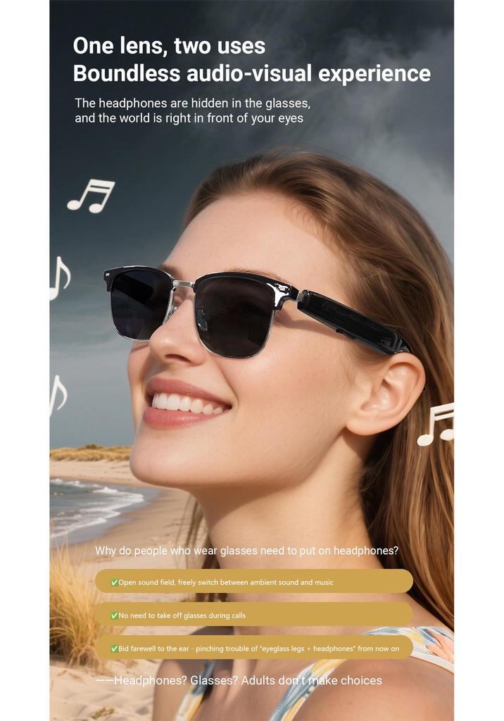 Smart Bluetooth Glasses with AI Translation: Supports 100+ Languages, Music Streaming, and Hands-Free Calls