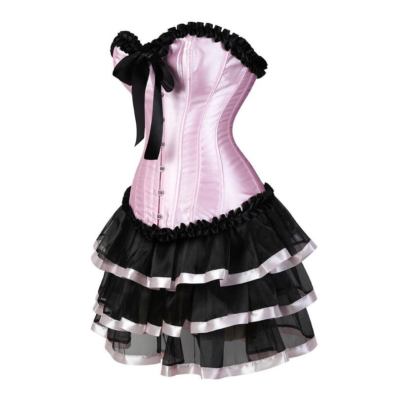 Set Due Pezzi Shapewear Donna Forma Palazzo Top Corsetto Modellante con Bordi Arricciati Gonna Corta