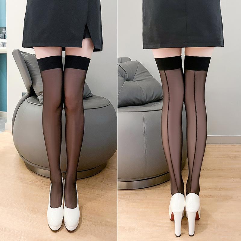 Chaussettes hautes cuissardes fines de couleur assortie - Sexy, Respirantes, Design anti-accrochage