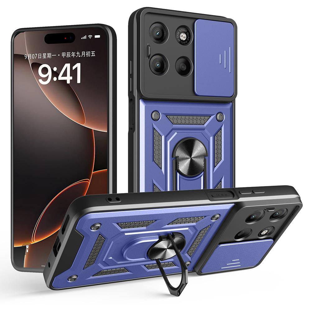 AMORUS For Motorola Moto G15 4G Case Kickstand PC+TPU Phone Cover with Camera Lens Slider