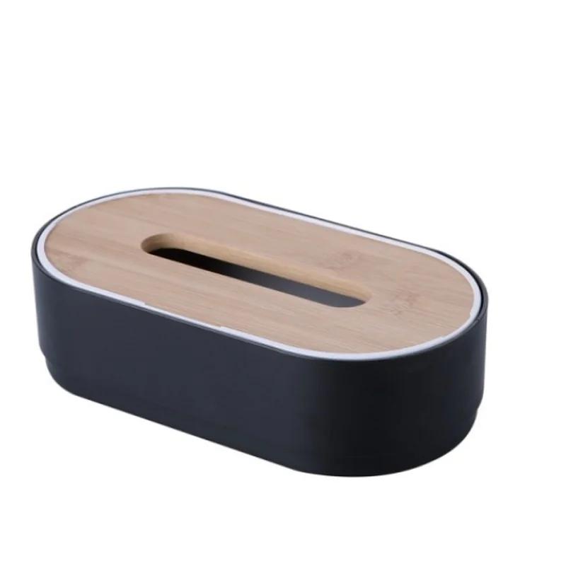 

Коробка для салфеток с бамбуковой крышкой Держатель для салфеток Домашние коробки для хранения Диспенсер Кейс Органайзер для офиса для туалета ванной спальни Принадлежности чёрный