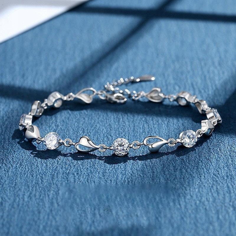 Silver Necklace Heart Pendant Women' Gift for Woman + Bracelet
