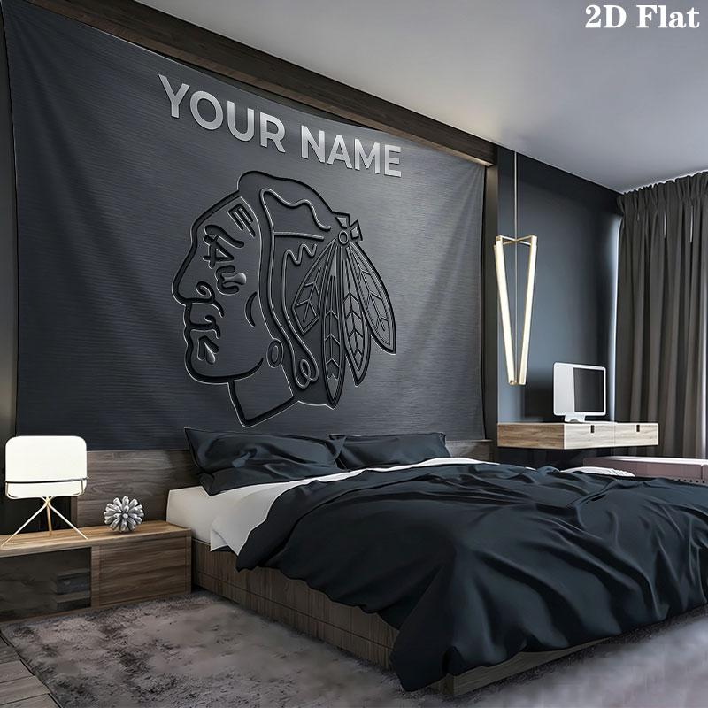 Custom Name,Chicago Blackhawks Wall tapestry, aesthetic printed fabric blanket, suitable for bedroom, living room, and home decor.
