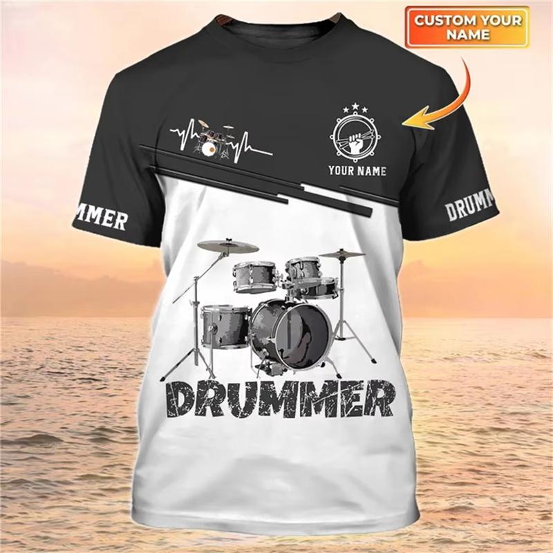 Fashionable Drum Pattern 3D Printed T-shirt, Summer Casual Fashion Short Sleeved Top, Men's Trendy Street Round Neck Clothing