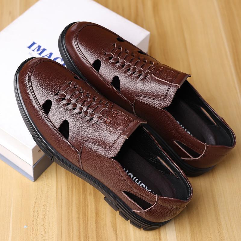 Mens Sandal 2024 Summer New Genuine Leather Sandals Soft Leather Soft Sole Cowhide Casual Hole Shoes Fashion Leather Shoes Male