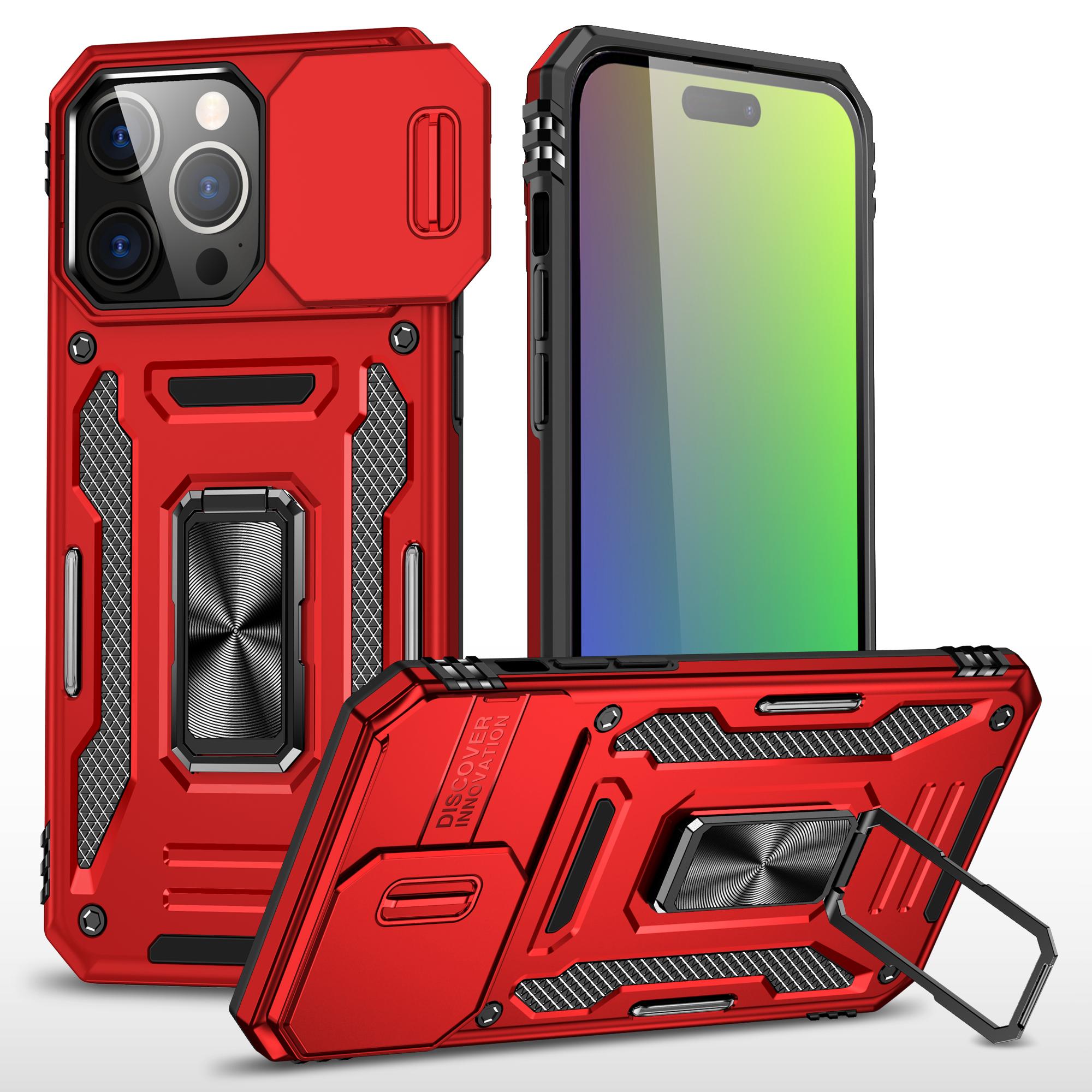 

Серия Armor для чехла iPhone 16 Pro Max PC+TPU Подставка Чехол для телефона со сдвижной крышкой для объектива Red