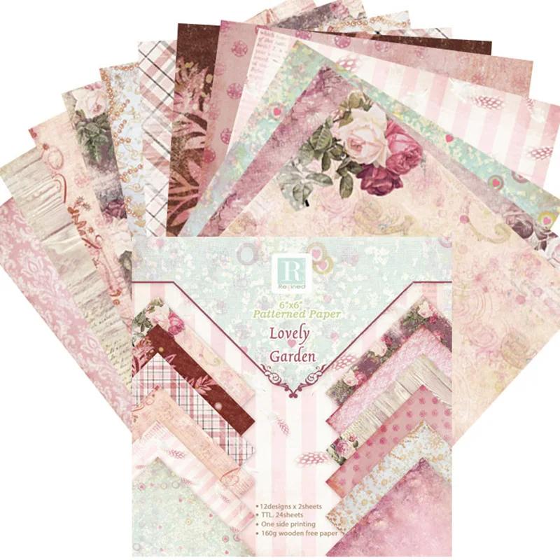 Junk Journal Vintage Handbook Collage Material Paper 6-inch 24 Sheets  Pad Multiple Styles