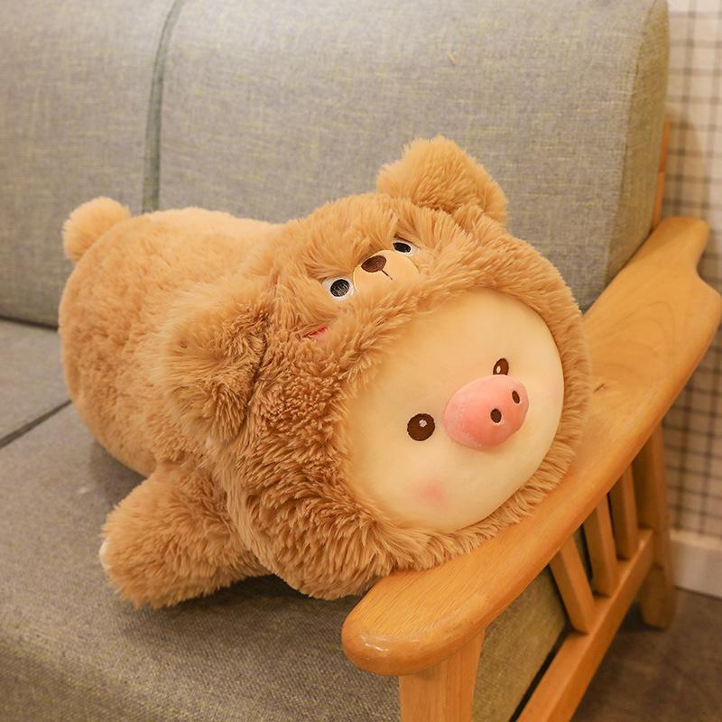 Cartoon Dinosaur Transforming Plush Pig Toy - Long Fur Sleeping Hug Pillow