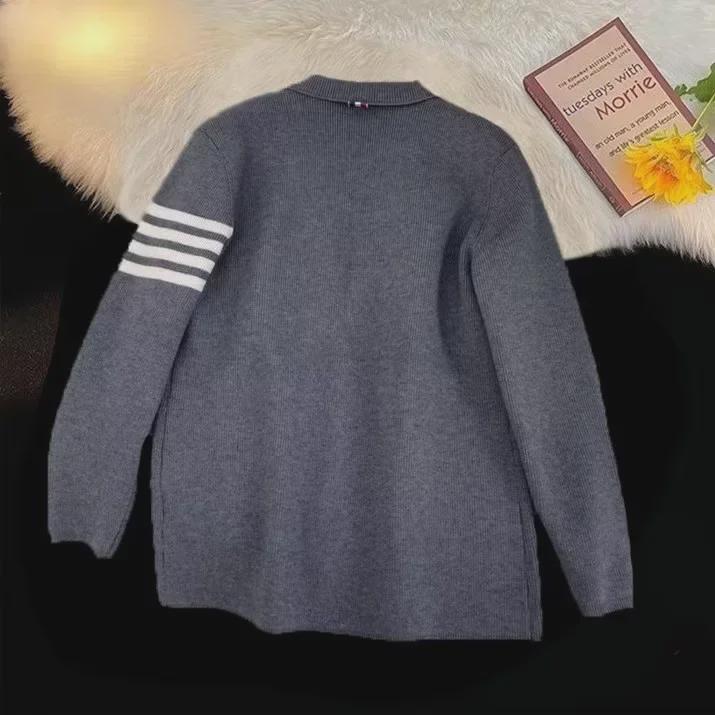 Unisex Slim Fit Korean Style Knitted Cardigans with Striped Edges