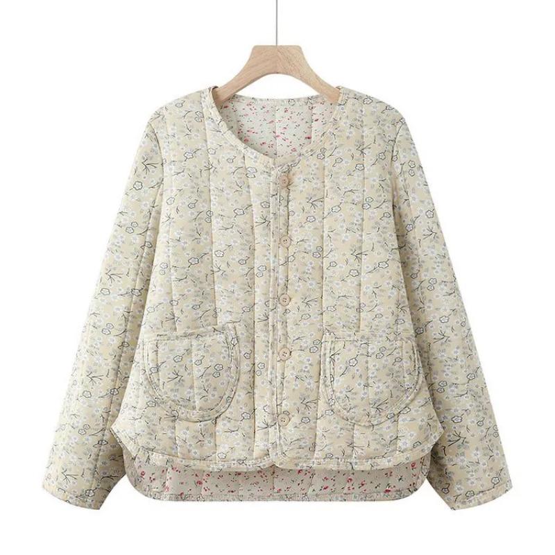 Winter Outer Wear Small Cotton-padded Jacket with Floral Lining for Women, Warm Cotton-padded Tops