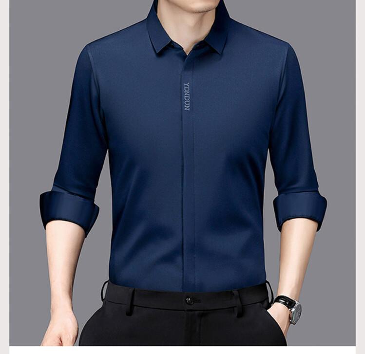 Men's Business Casual Long Sleeved Solid Color Shirt Wrinkle Resistant Wrinkle Free Comfortable All Season Versatile Top