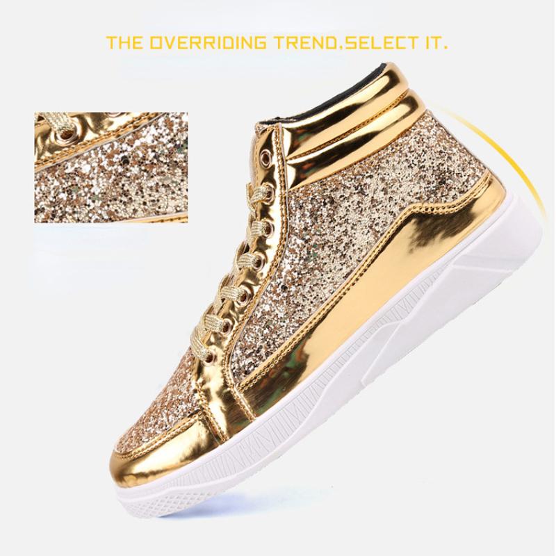 Męskie Sneakersy Wysokie Błyszczące Męskie Botki Antypoślizgowe Buty Codzienne Męskie Buty Hip Hop