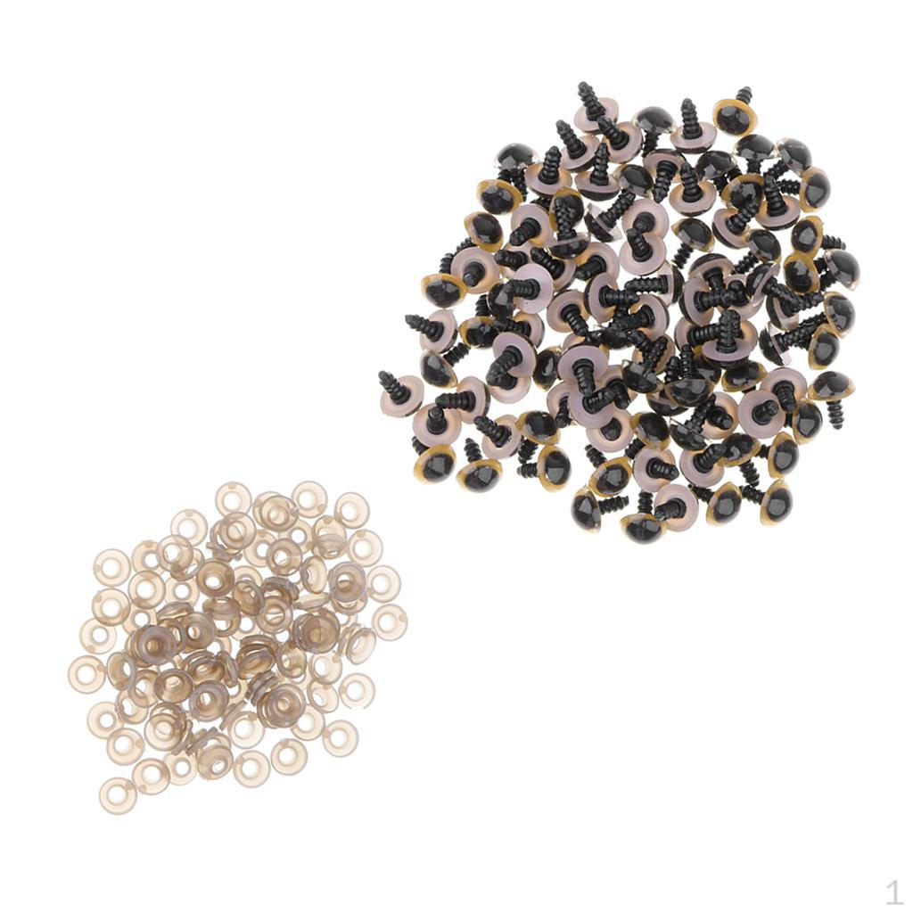 100 Pieces 8-14mm Safety Eyes With Washers For Teddy Bear Animal Dolls Making
