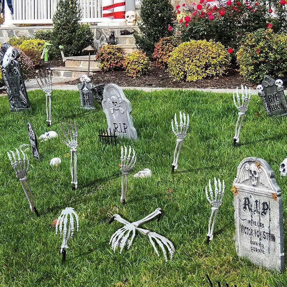 Halloween Realistic Skeleton Hand Ground Stake Light Up Foldable Reusable Halloween Bone Prop Cemetery Skeleton Hand Yard Decoration