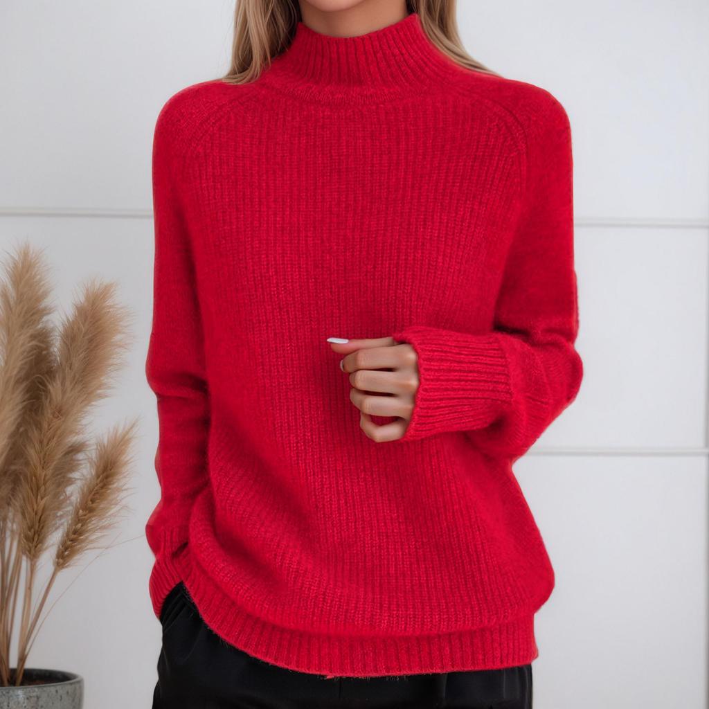 Women's Solid Color Half-High Collar Thick Pullover Sweater, Autumn/Winter 2025