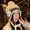 Cute Palm Warm Ear Protecting Hat for Women A Versatile Japanese Style Cold Proof Woolen Knitted Hat for Autumn and Winter  and A Cycling Headscarf