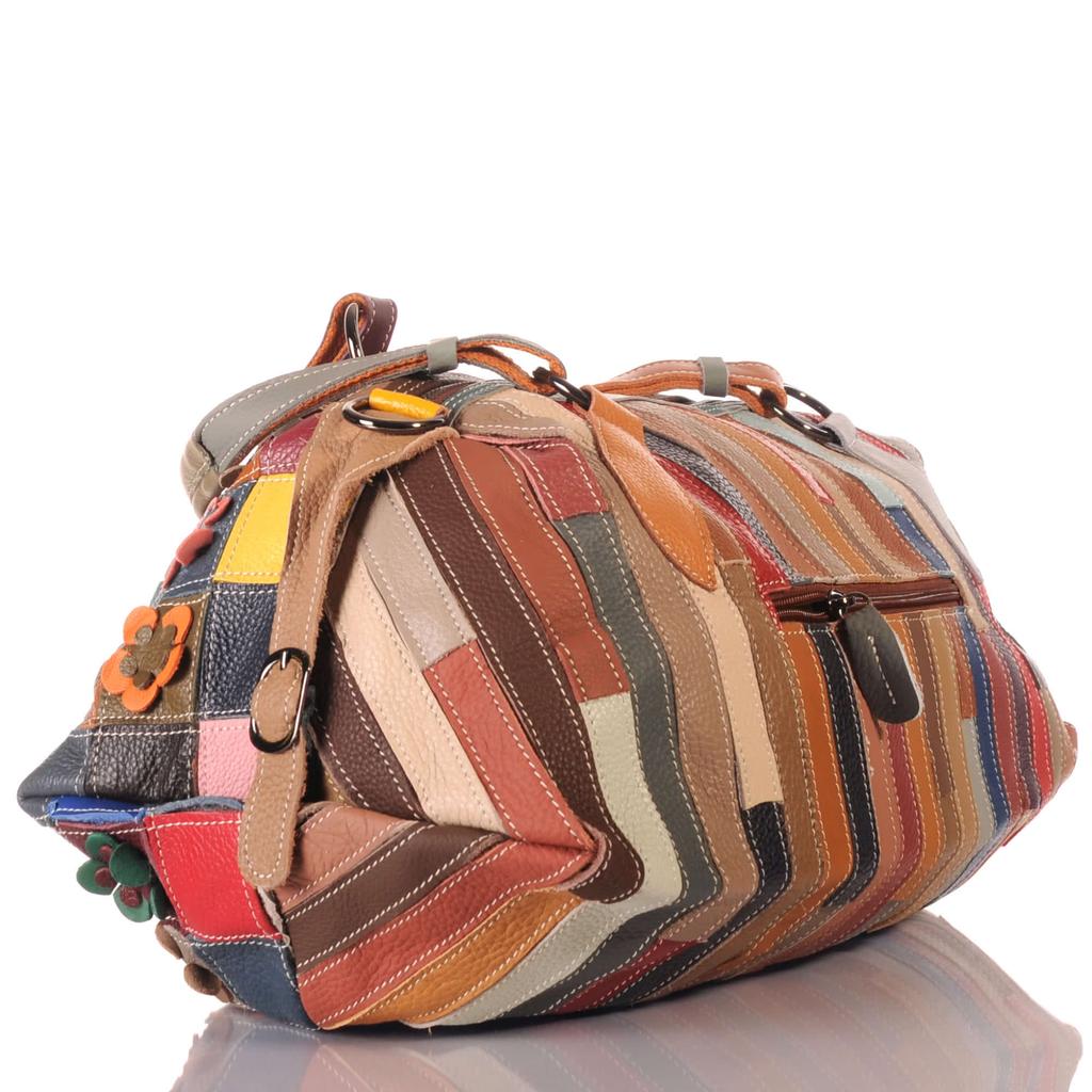 Women's Patchwork Bag with 3D Flowers