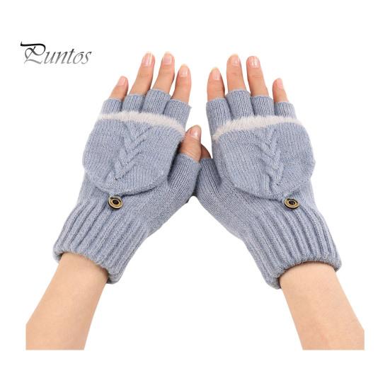 

1 пара женских зимних перчаток с откидными пальцами, толстые плюшевые ветрозащитные противоскользящие перчатки для письма, сохраняющие тепло, варежки для набора текста светло-синий