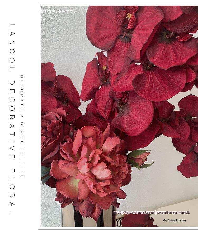 Orquídea Phalaenopsis Roja Flor Artificial Decoración para Sala de Estar o Mesa de Comedor