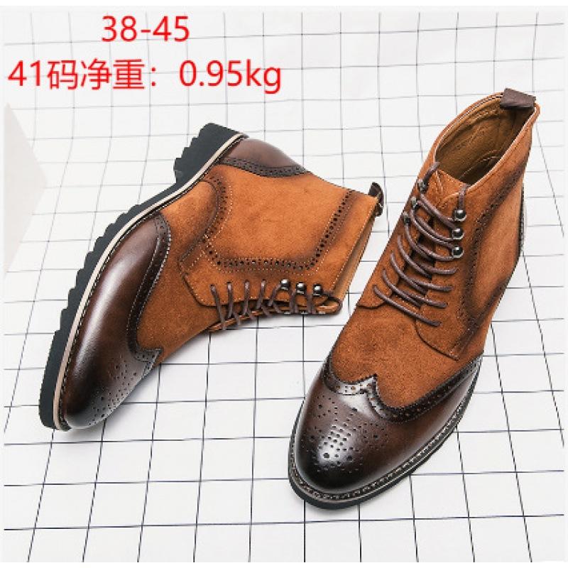 

British Ankle Boots Men Shoes Fashion Retro PU Stitching Faux Suede Brock Carving Lace Up Classic Casual Street Daily D491 45