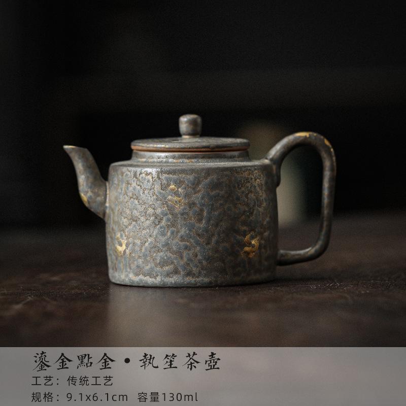 Japanese Rust Glazed Pottery Teapot Retro Sprinkle Gold Gilded Pot Household Tea Brewing Kettle with Infuser Cafes Accessories