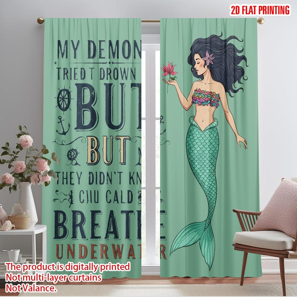 

2pcs 2D flat printing Drapes Mermaid Breathe Underwater Ocean Polyester Without Electricity Festive Wall Decor Use for Parties 52.50×116.00 CM 2pcs