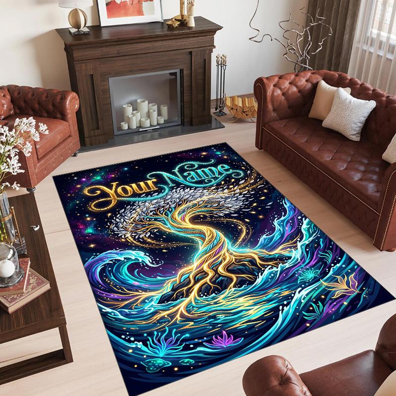Cosmic Theme Crystal Velvet Floor Rug Personalized Custom Name Text Warm Carpet Home Decoration