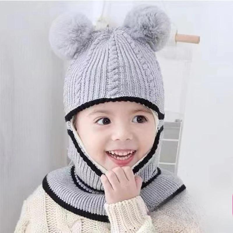 ბავშვის ზამთრის ქუდი პომპომით ბავშვთა ნაქსოვი ქუდები ბავშვის გოგონების და ბიჭების ქუდი თბილი საწმისის უგულებელყოფით ბავშვებისთვის