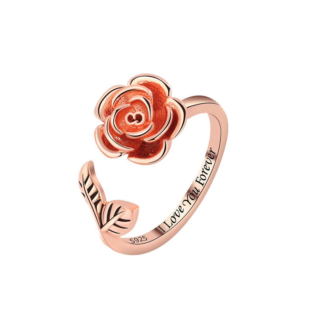 D Rose Flower Adjustable Ring For Women With Electroplated Copper Jewelry
