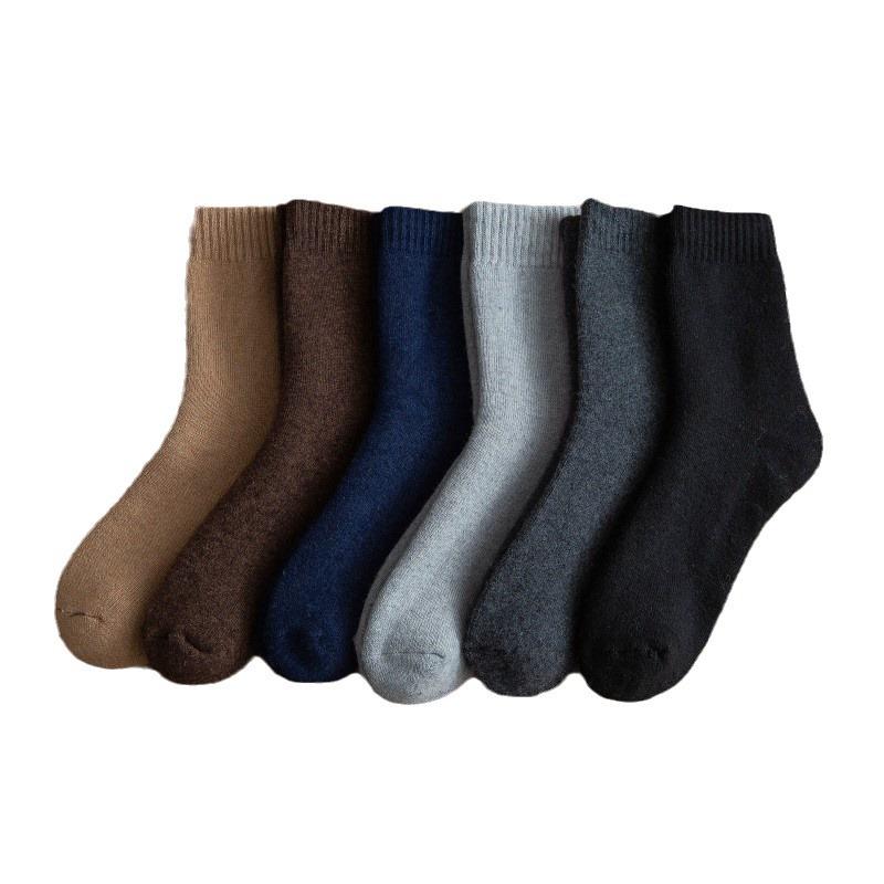 Men's Thickened Wool Mid-Calf Socks - Autumn Winter Warm Solid Color Fashion