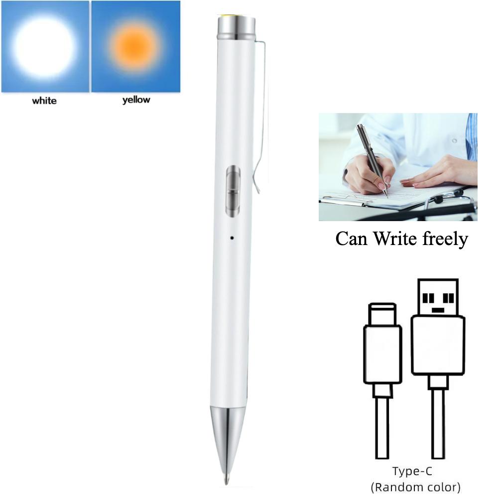 2 in 1 Nursing Flashlight USB Rechargeable Medical Handy Pen Light LED Torch Lamp with Stainless Steel Clip Pocket