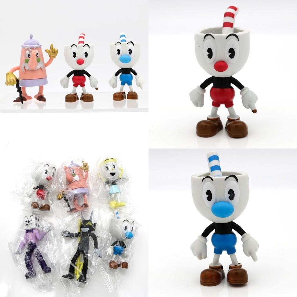 Bunte Tasse Kopf 3,6-4 Zoll Puppe Spiel Zubehör Handgefertigte Kuchen Dekoration Ornamente 6er Set