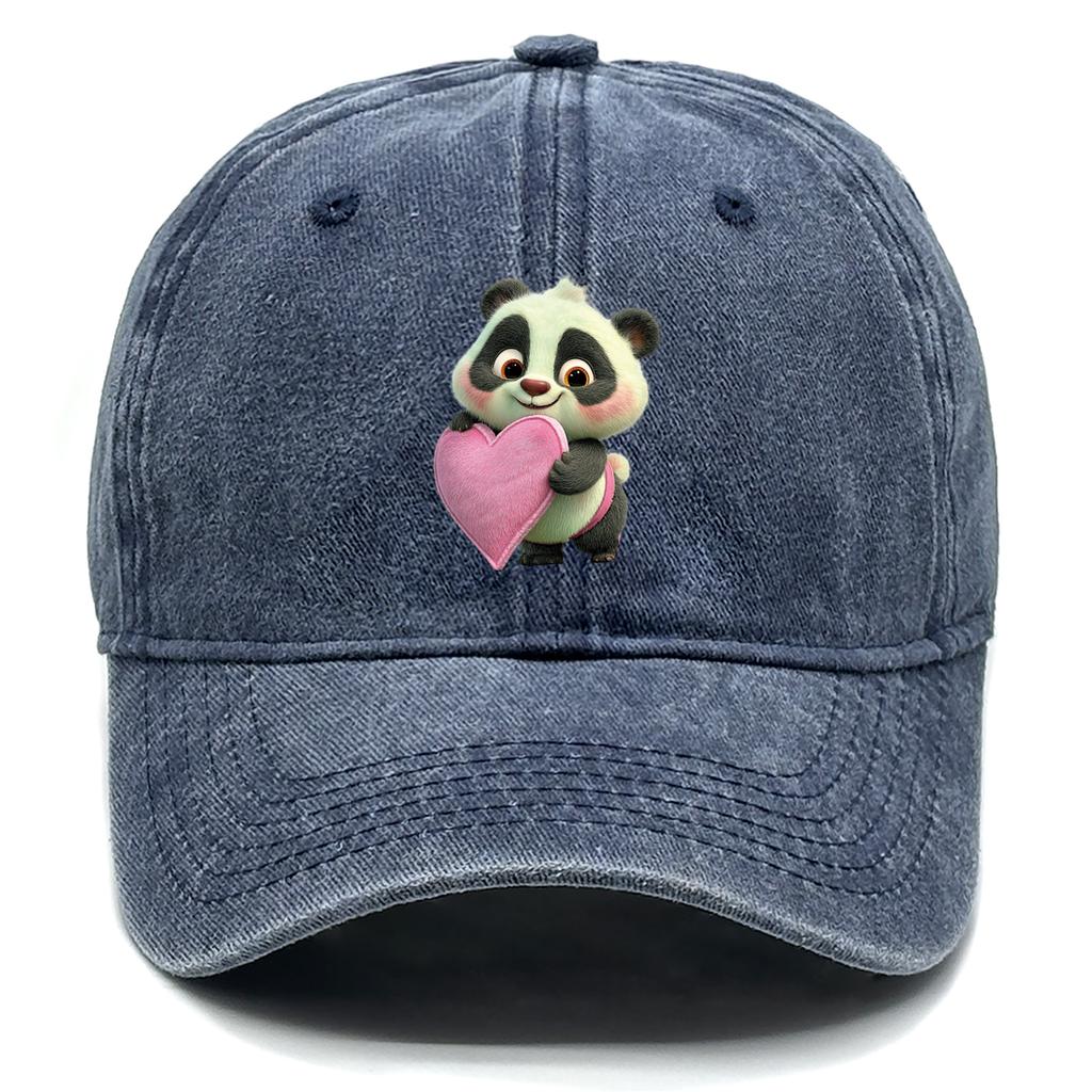 Cute Panda Pink Heart Printed Baseball Cap Adjustable Snapback Baseball Hat Unisex Stylish Womens Cap For Hiking Camping Outdoor