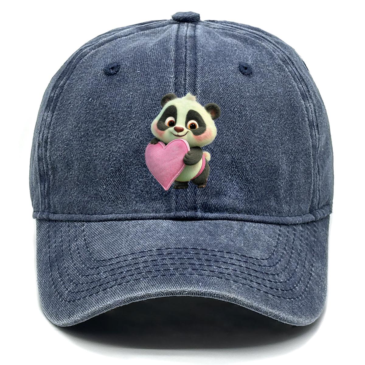 Cute Panda Pink Heart Printed Baseball Cap Adjustable Snapback Baseball Hat Unisex Stylish Womens Cap For Hiking Camping Outdoor