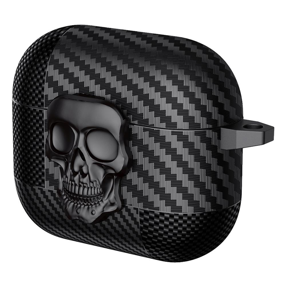 

For Apple AirPods 3 Protective Case Skull Design Snap Switch TPU + Metal Earphone Cover with Carabiner C