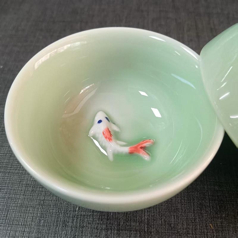Porcelain Celadon Fish Teacup Small Carp Teacups Kung Fu Teaware Accessories Personalised Ceramic Oolong Tea Tasting Utensils