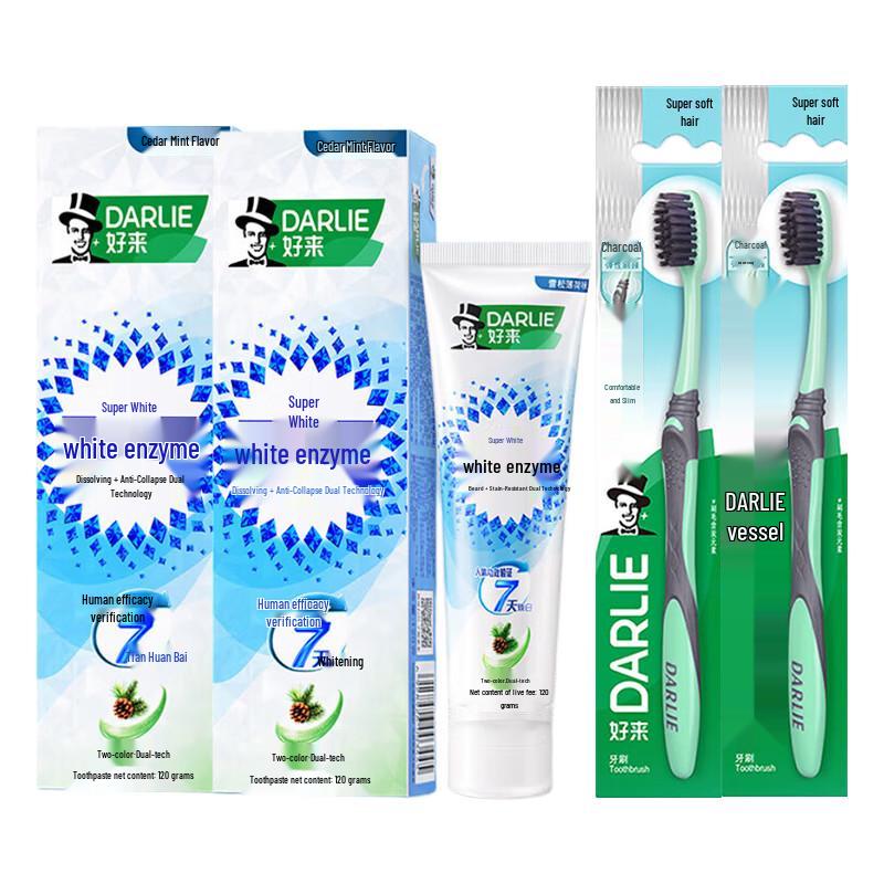

Darlie White Enzyme Cedar Mint Toothpaste Duo Pack with 2 Toothbrushes