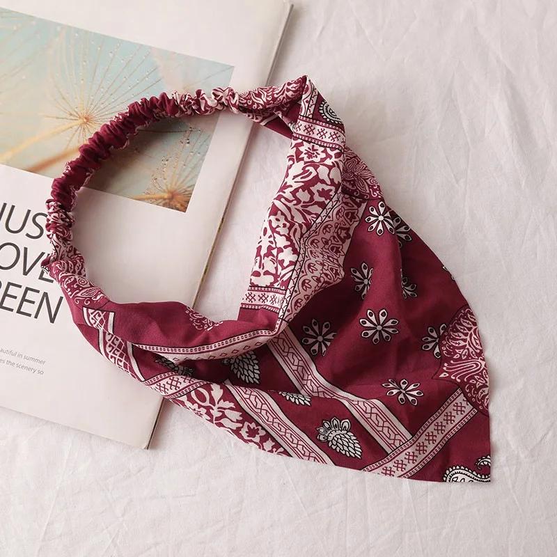Bohemia Women Bandana Hair Scarf Summer Vintage Printted Chiffon Head Scarf Elastic Hair Bands Headwear Turban Femme