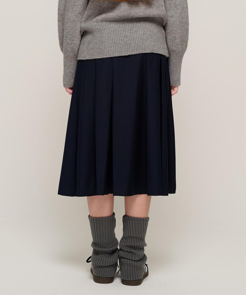 Cargo Bros For Woman Preppy Pleated Wrap Midi Skirt (Navy)