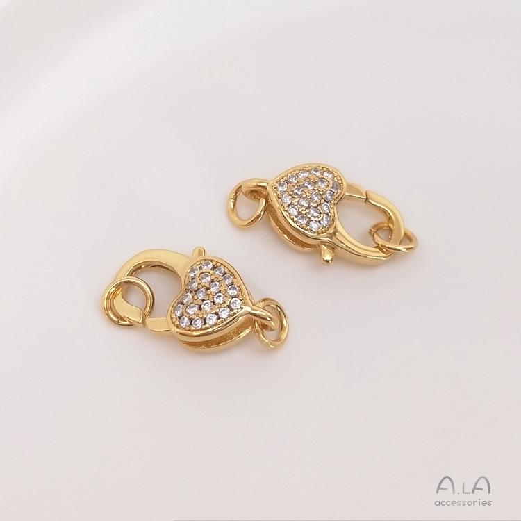 18K Gold-Filled Heart Lobster Clasp with Micro-Pave Zircon for DIY Jewelry