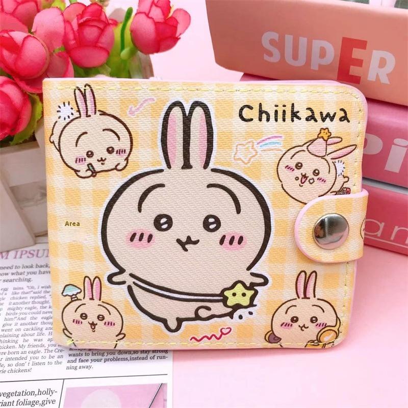 Kawaii Chiikawa Coin Bag Cute Cartoon Pu Leather Wallet Short 2-Fold Money Change Pouch Lovely Casual Card Holder With Buttons