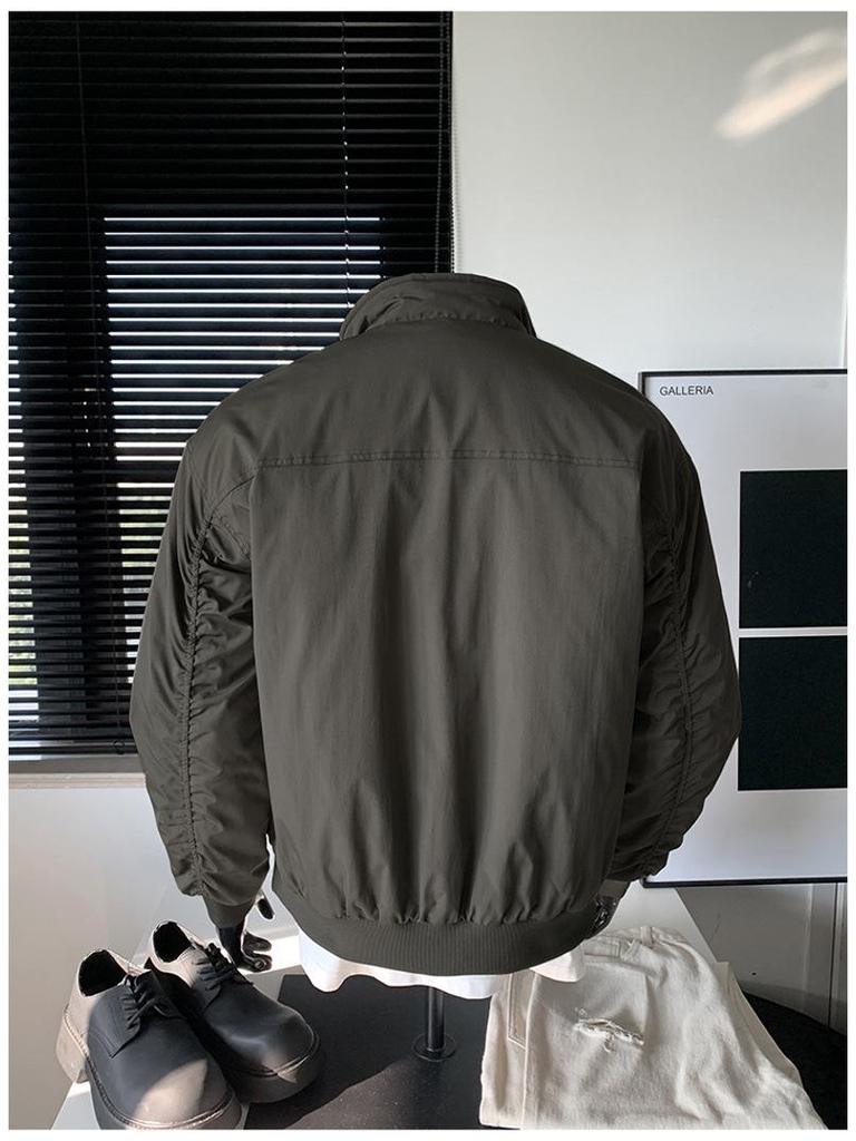 Herren High-End Baumwolle Workwear Bomberjacke - Stehkragen, Lässiger lockerer Coach-Stil für Herbst/Winter