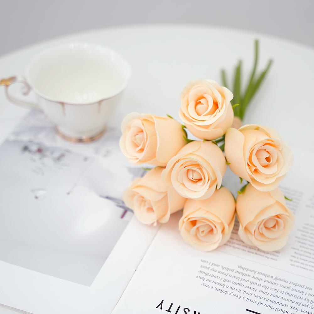 

7Pcs/Set Artificial Roses Rose Bouquets Faux Roses Fake Flowers for Home Window Wedding Party Decoration шампанского