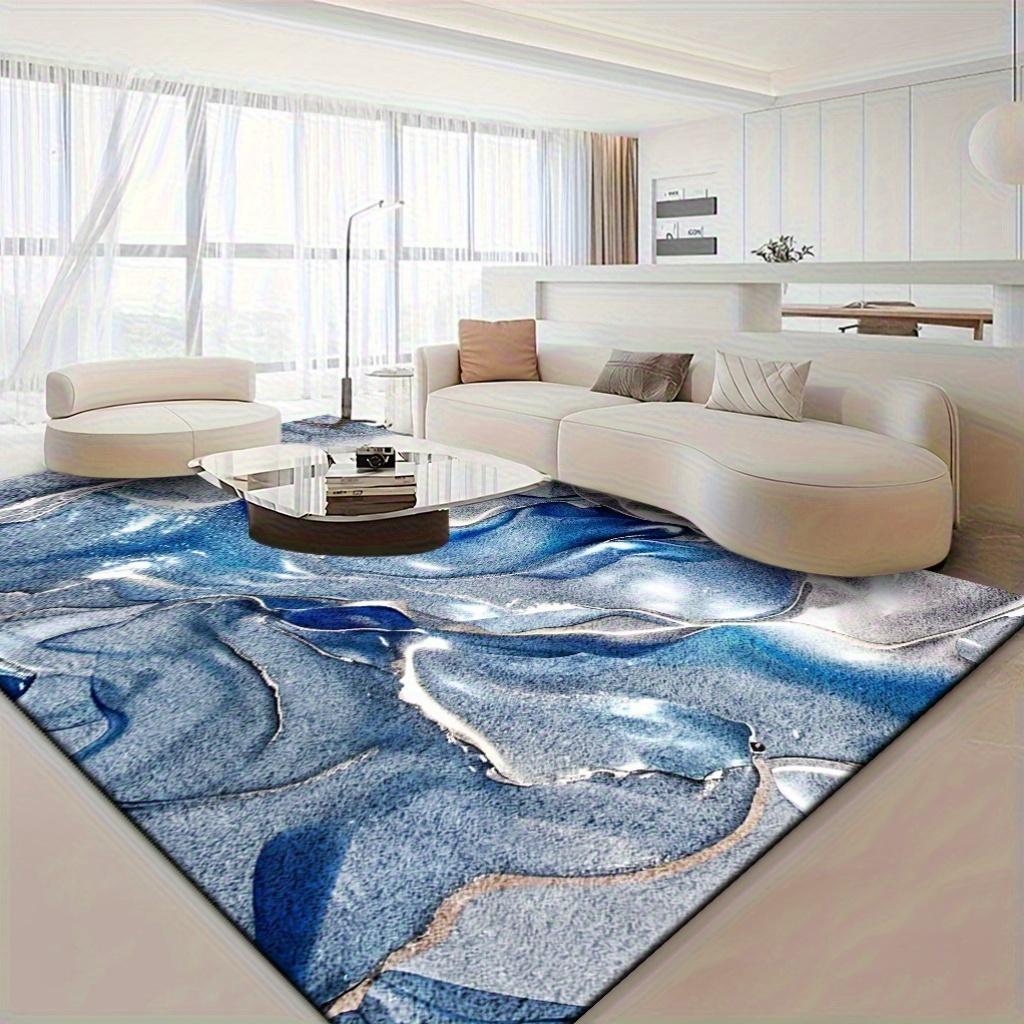 Soft Thick Floor Mat Silvery Gray Flowing Liquid Pattern Machine Washable Non Slip Comfortable Polyester Bedroom Living Room