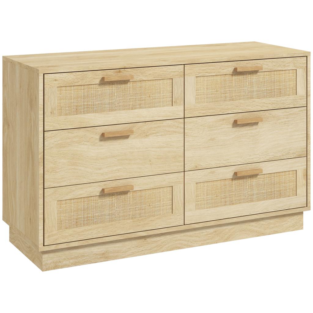 Bohemian Rattan Commode Design With 6 Drawers Storage Furniture For Living Room Hallway Entrance Oak