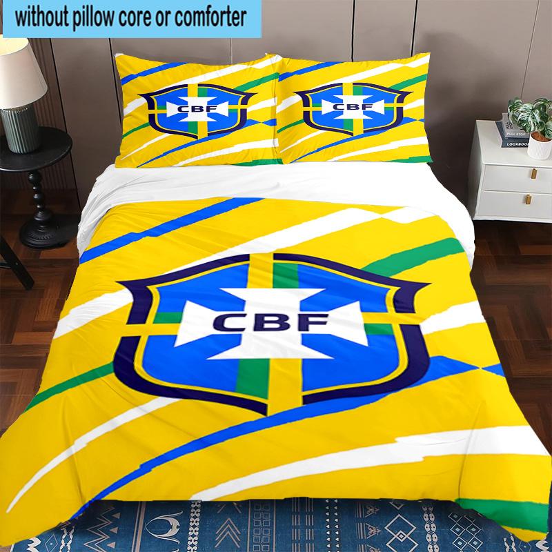 3pcs Brazilian Football Federation Printed Bedding Set Duvet Cover Closure Includes 1 Duvet Cover & 2 Pillowcases Bedding Sets Home Decor Gifts